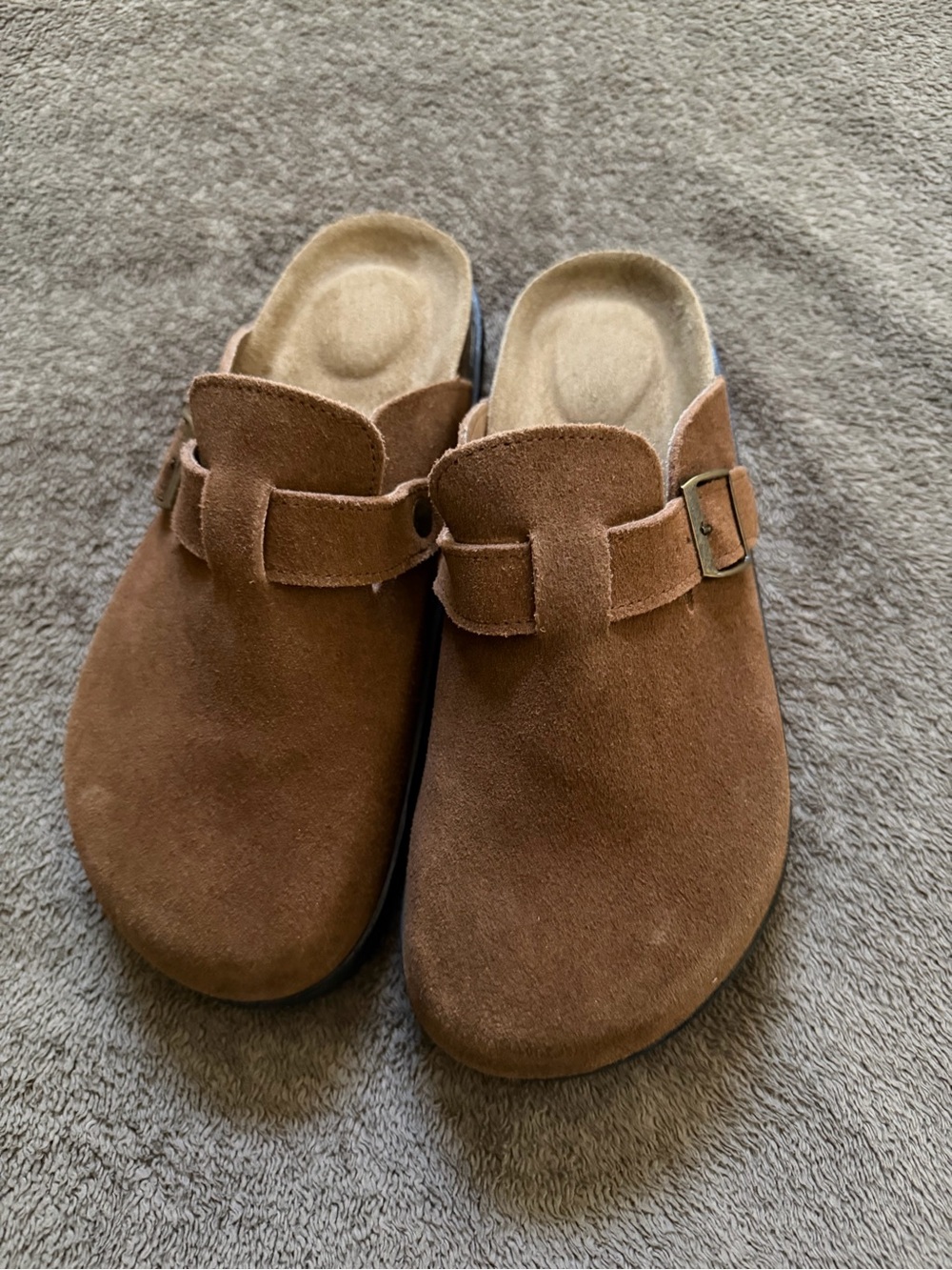 Project Cloud women’s Brown Suede Slip-On Clog with Adjustable Buckle